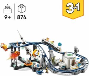 LEGO 31142 Creator 3in1, modellino di montagne russe spaziali e luna park da costruire, con razzo, pianeti e mattoncini luminosi 