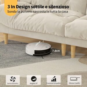 OKP K5B Robot Aspirapolvere e Mocio ultra sottile da 7.7 cm, ideale per peli di animali, tappeti e pavimenti duri  