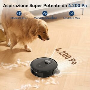 Robot aspirapolvere lavapavimenti Proscenic Q8, potente, ideale per peli di animali e tappeti.