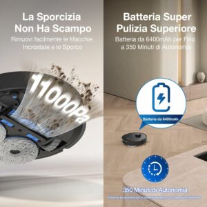 ECOVACS T30S PRO, robot aspirapolvere e lavapavimenti con 11000Pa e lavaggio con acqua calda  