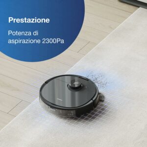 Robot aspirapolvere ECOVACS DEEBOT N8 BLACK che aspira e lava i pavimenti con potenza e precisione.