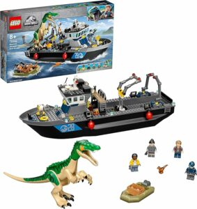 Set LEGO Jurassic World con dinosauro Baryonyx e barca galleggiante, perfetto per avventure creative e offerte speciali  