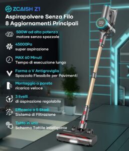 Aspirapolvere senza fili ZCAISH con 45 kPa, ideale per tappeti e pavimenti