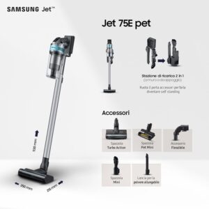 Samsung Scopa Elettrica Jet 75E Pet, aspirapolvere senza filo potente e versatile  