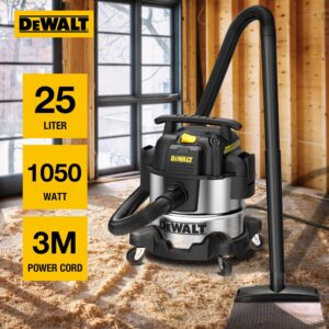 DeWalt Aspirapolvere Professionale in Acciaio Inossidabile, 25L, 1050W, adatto per solidi e liquidi