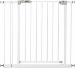 Cancelletto di sicurezza per bambini Hauck Open N Stop KD, facile da installare, con fissaggio a pressione e estensione inclusa, ideale per porte e scale.