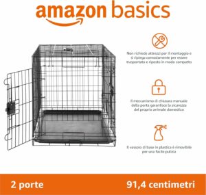 Amazon Basics Gabbia per cani in metallo, nero, pieghevole e rimovibile