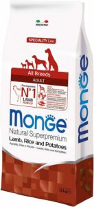 Monge Natural Superpremium Adult con agnello, riso e patate per tutte le razze.