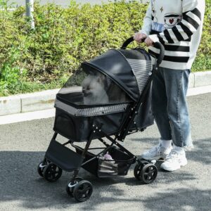 Dettaglio del PawHut Passeggino per cani piccoli, ideale per passeggiate comode e sicure, con maniglione girevole e cestino portaoggetti.