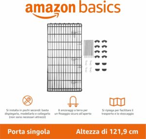 Recinto per cani Amazon Basics ottagonale pieghevole in metallo, nero, 122 cm di altezza.