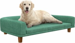 Divano per cani PawHut in poliestere verde chiaro con cuscino sfoderabile, elegante e pratico.  