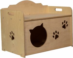 Casetta per gatti in legno Fiocca con design elegante e resistente, ideale per comfort e sicurezza del tuo animale.