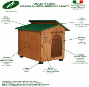 Cuccia in legno per cani da esterno 90x110xH95, rinforzata e made in Italy, con tendina omaggio  