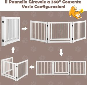 Cancelletto per cani in legno massello, design girevole, antiscivolo