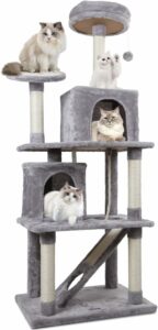 Albero per gatti Nobleza grigio, tiragraffi multilevel con piattine, grotte e corda sisal naturale