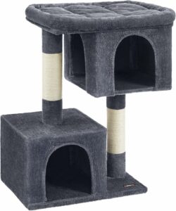 Tiragraffi Feandrea XL per gatti, condominio 101 cm con posatoio e due grotte, colore grigio fumo  