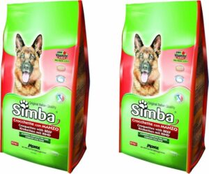 Crocchette al manzo da 20 kg per cani adulti Monge Simba, confezione doppia da 2 pezzi.  