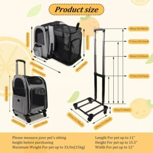 Trasportino per gatti con ruote, zaino trolley per cani e gatti, trasportino traspirante per animali, trasportino portatile fino a 15 kg, trasportino da viaggio con tasche.  