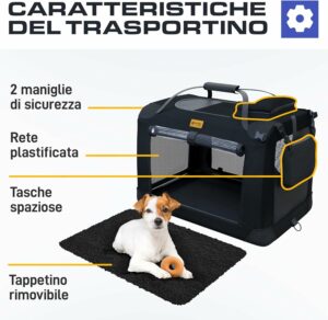 Trasportino morbido per cani e gatti di taglia media 60x42x42 cm, pieghevole, ideale per viaggi in auto.  