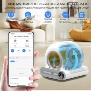 Lettiera autopulente automatica per gatti antiodore con controllo tramite app, ideale per gatti da 1 a 8 kg  