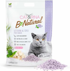 Lettiera agglomerante vegetale per gatti Cat&Rina al tofu con profumazione alla lavanda  