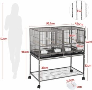 Gabbia Yaheetech per pappagalli e inseparabili, nera, con piedistallo separabile e divisorio in metallo, ideale per interni ed esterni