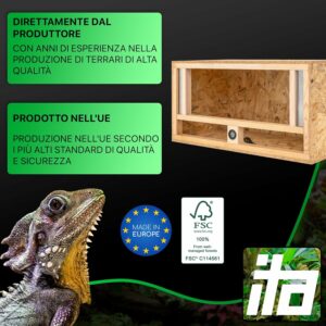 Terrario in legno 80x40x40 cm con ventilazione frontale, ideale per rettili e anfibi