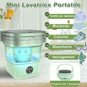 Immagine della Lavatrice Portatile 13L 2 in 1 verde, ideale per campeggio e viaggi