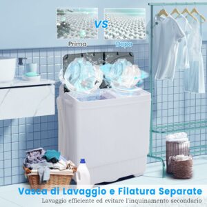 GYMAX Lavatrice a 2 Vasche Blu/Nero in ambiente domestico