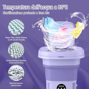 Lavatrice compatta pieghevole viola, design elegante e risparmio energetico