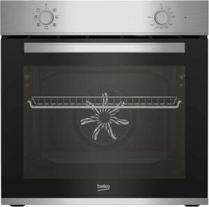 Forno da incasso Beko BBIE12000X B100 con capacità di 66 litri, tecnologia AeroPerfect, funzione di pulizia SteamShine+, illuminazione alogena, design in acciaio, classe di efficienza energetica A.  