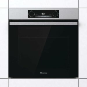 Forno multifunzione Hisense BI64211AX con capacità di 77L, modalità Even Bake, cottura simultanea fino a 5 livelli, ideale per griglia e pizza, facile da pulire grazie al rivestimento in smalto, porta rimovibile per maggiore praticità.  