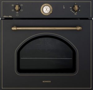 Forno Schock New England F605 SFN54BKN, nero, con maniglie e manopole in metallo anticate, in cucina