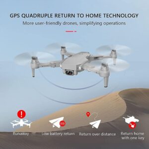 Immagine di un drone GPS con fotocamera 4K in volo, ideale per principianti e adulti, che mostra le modalità Follow Me e ritorno automatico.