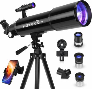 Telescopio HETEKAN 80/600 mm per principianti e professionisti, ideale per osservazione lunare, con codice sconto.