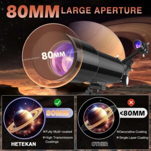 Telescopio HETEKAN 80/600 mm per principianti e professionisti, ideale per osservazione lunare, con codice sconto.