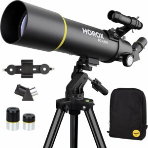 Telescopio rifrattore con apertura 80 mm, treppiede professionale, adattatore per telefono, e zaino portatile  