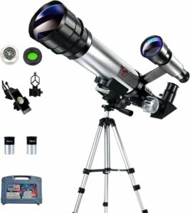 Telescopio rifrattore astronomico 70mm con treppiede in alluminio, adattatore per smartphone e ingrandimento 15X-150X, perfetto per adulti e bambini