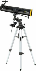 Riflettore telescopio National Geographic 76/700 con supporto per smartphone, montaggio equatoriale e treppiede, ideale per principianti.