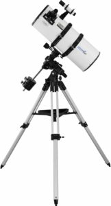 Telescopio astronomico Zoomion Genesis 200/800 EQ-4, ideale per adulti, adolescenti e principianti di astronomia, con montatura equatoriale e design riflettente.