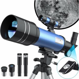 Telescopio portatile con treppiede sullo sfondo stellato