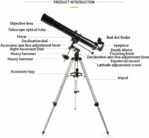 Telescopio astronomico da 900 mm puntato verso il cielo stellato