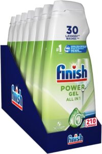 Finish Powergel Detersivo Lavastoviglie 0%, ideale per una pulizia profonda senza profumo, in formato da 210 lavaggi.