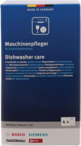 Detergente Bosch 00311566 per la pulizia della lavastoviglie, confezione da 4 flaconi da 250 ml, efficace contro calcare e grasso