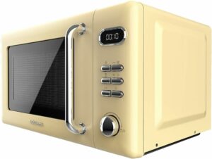 Forno Microonde Cecotec Proclean 5110 Retro Yellow con design vintage in giallo, 20 litri di capacità, 8 programmi e funzione sbrinamento.