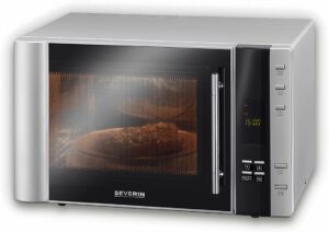 SEVERIN Microonde 3 in 1 con griglia e aria calda, mini forno multifunzione argento/nero