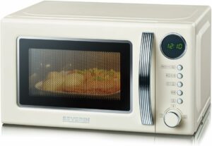 Severin MW 7892 microonde retrò crema con grill 1000W, ideale per riscaldare, cucinare e grigliare piatti.