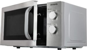 Forno a microonde AIWA MW-200SL con pulsante rotativo e design argentato