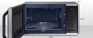 Forno a microonde Samsung MS23K3515AS/EN in argento, 23 L, 800 W, con manopola e pulsanti.