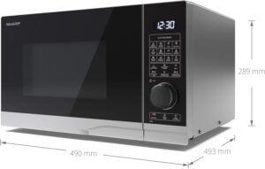 Forno a microonde SHARP YC-PC254AE-S con grill e aria calda, design argento e nero  